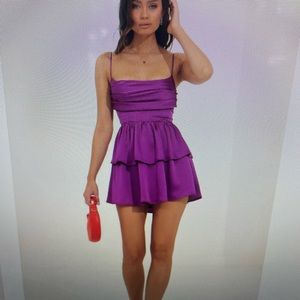 NWOT Lucy In The Sky Darby Crepe Ruffle Dress in Purple